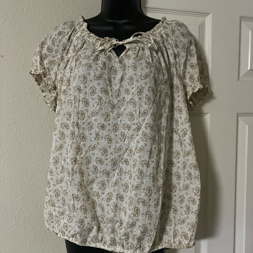 Faded Glory Cream Puff Sleeve Relaxed Blouse